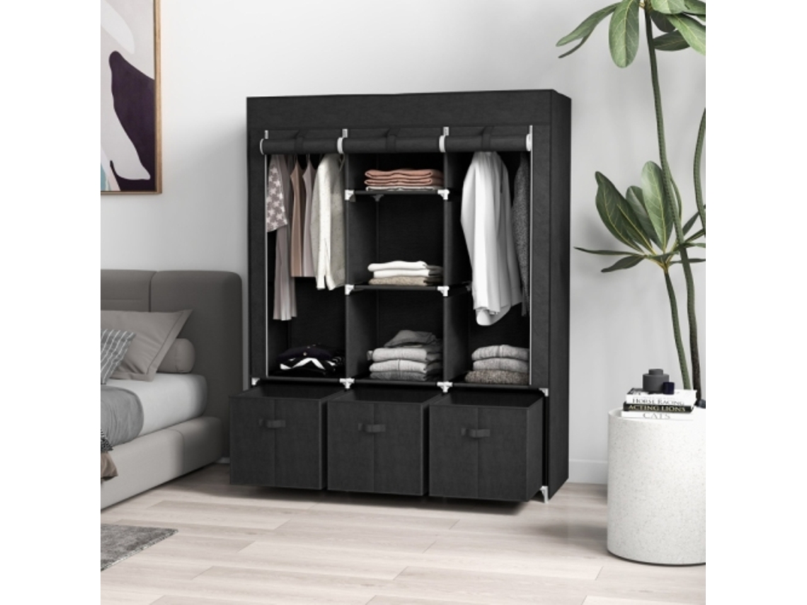 Guarda Roupa Dobrável Em Tecido Não Tecido Com 3 Gavetas, 125 Cm X 43 Cm X 162,5 Cm, Preto. Sini Tech Store