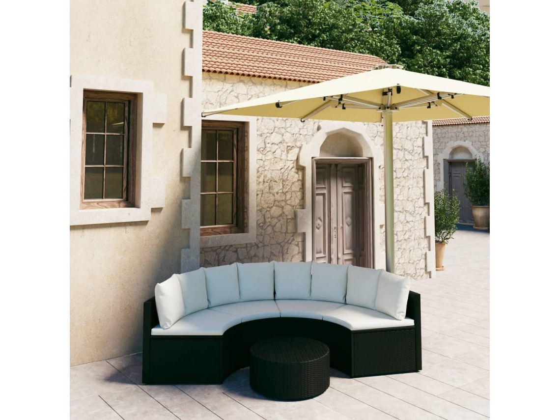 Conjunto de Sofás com 5 Peças com Almofadas (68 x 30 Ratán Preto