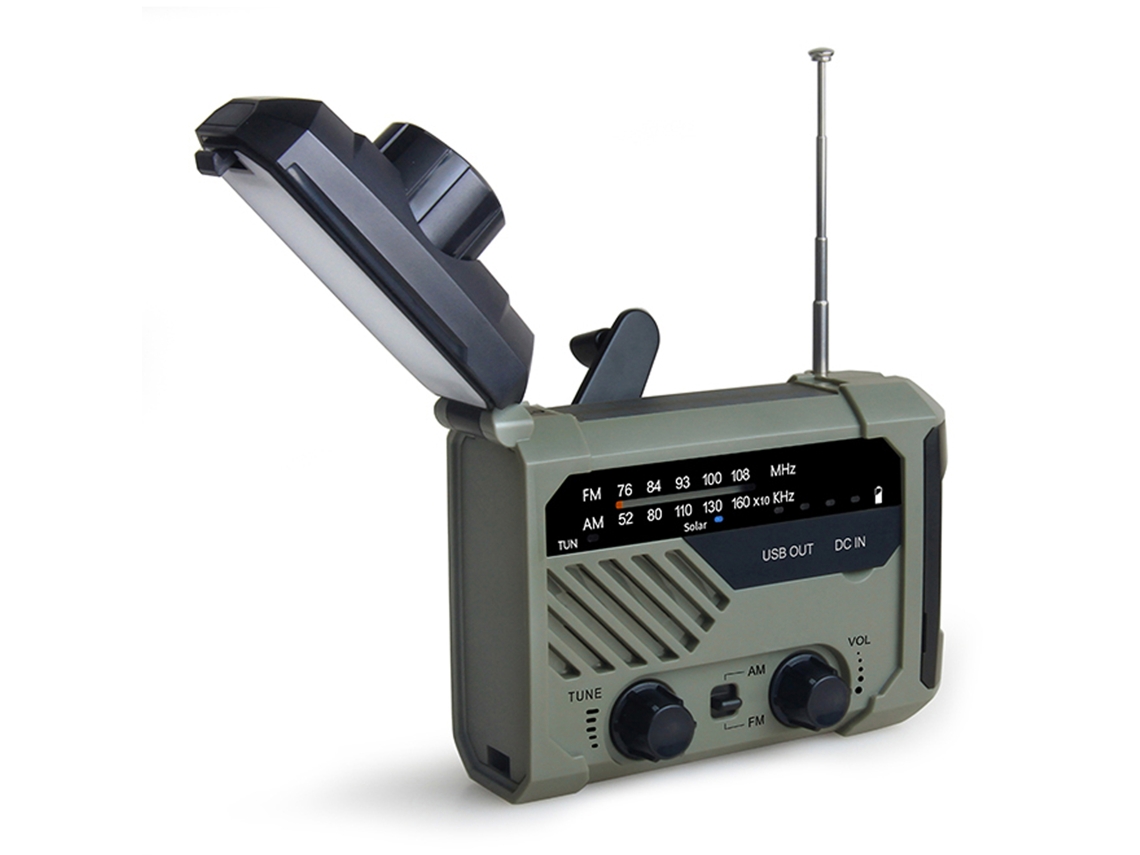 Rádio AM/FM com Luz Led EOOCOO (Alarme Sos, Lanterna)