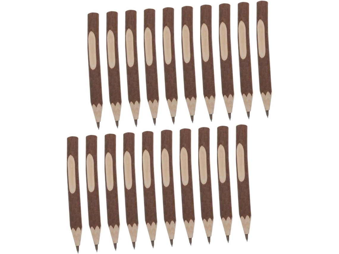 Conjunto de 20 Lápis Madeira Natural com Casca Autêntica, Canetas Esferográficas Compactas para Meninos e Meni