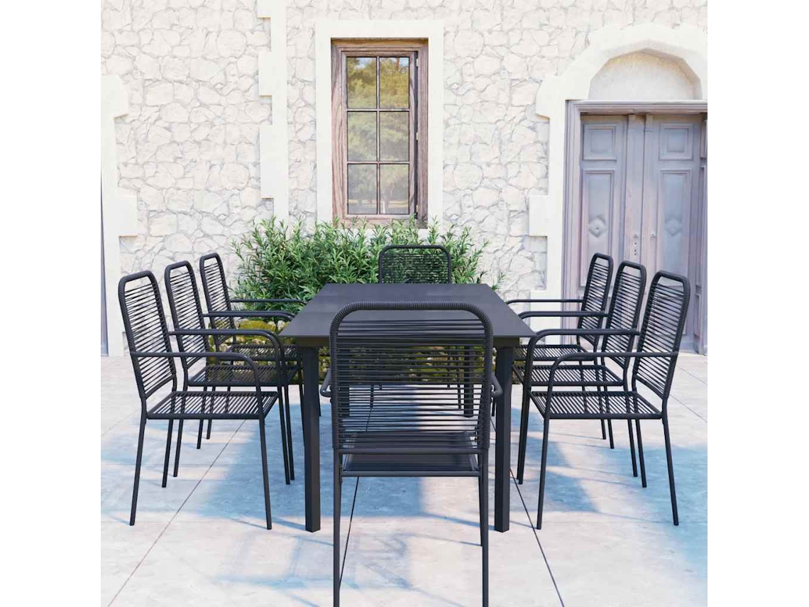 Vidaxl 9 Pcs Conjunto De Jantar Para Jardim Vidro E Aço Preto
