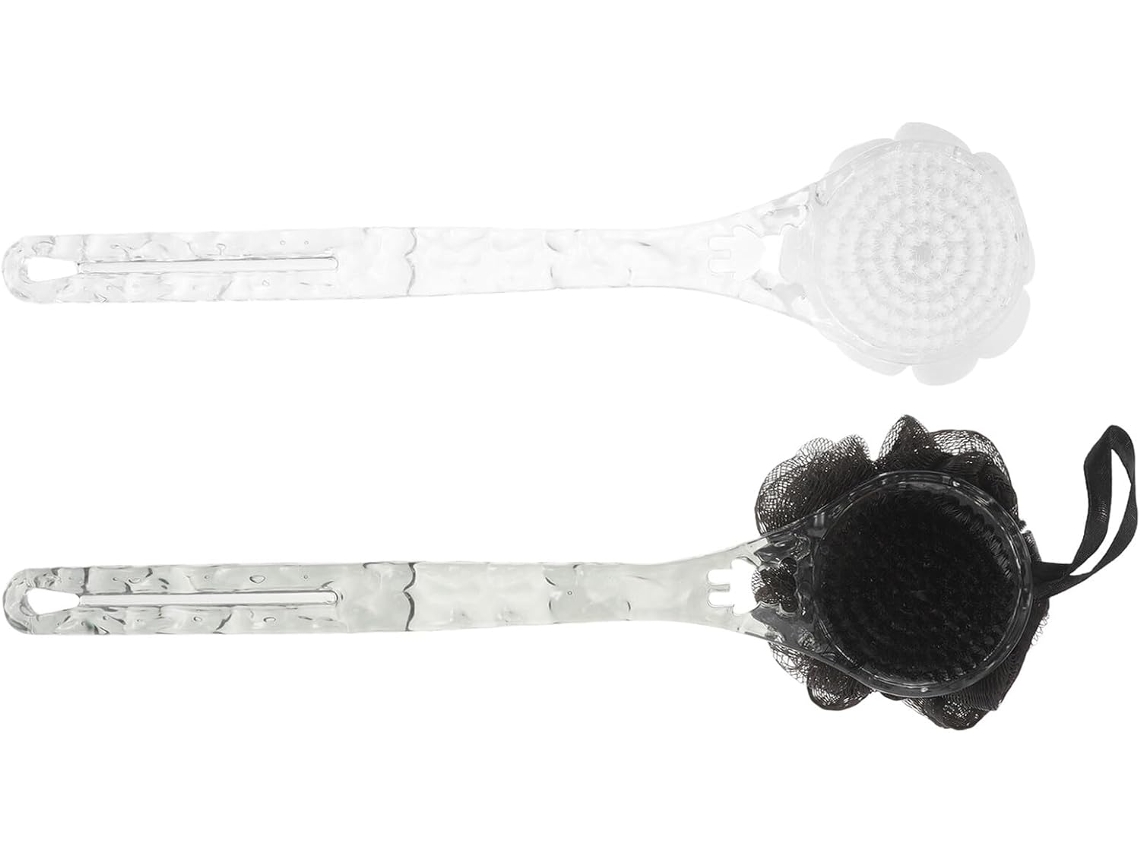 Conjunto De 2 Escovas Esfoliantes Para Corpo E Costas Com Padrão Craquelado Em Preto Branco, Bucha Vegetal Natural, Cabo