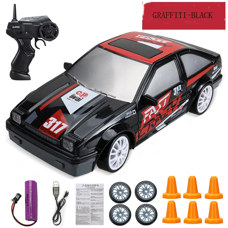 (preto) Carro De Drift Com Controle Remoto 4wd 2.4g, Carregamento Rápido, Corrida Dinâmica