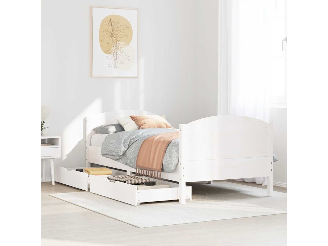 Vidaxl Cama Sem Colchão 75x190 Cm Madeira De Pinho Maciça Branco