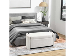 Banco De Cama Com Armazenamento, Banco Acolchoado Com Tampa, Textura Aveludada, Cor Creme, 105 X 44 X 45,5 Cm Liptaptyn