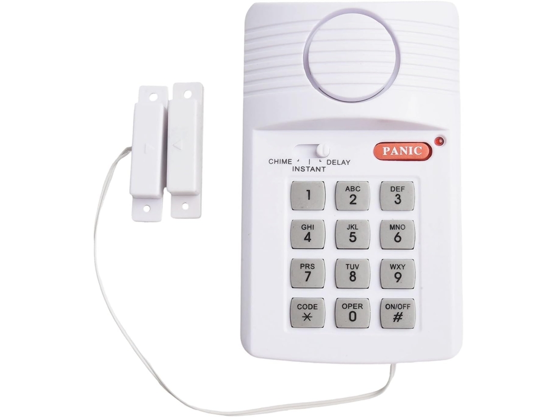 Alarme de segurança sem fio com teclado, funciona com 3 pilhas AA e possui alarme antifurto interno para caravanas.