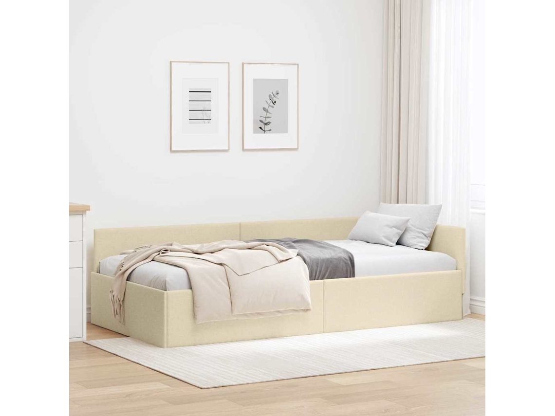 Vidaxl Estrutura De Cama De Canto Creme 90 Cm X 200 Cm Tecido