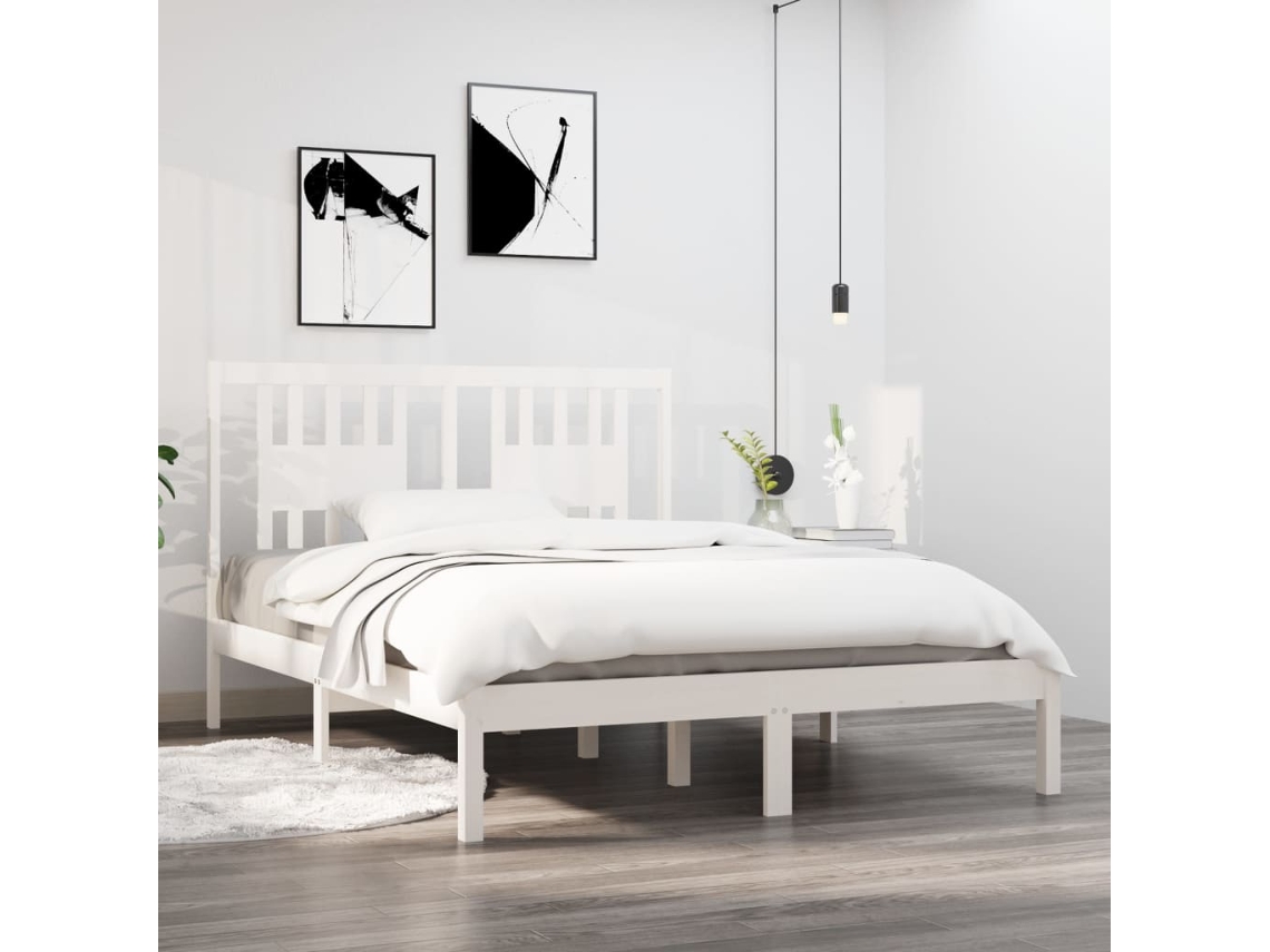 Vidaxl Estrutura de Cama 140x190 Cm Madeira de Pinho Maciça Branco