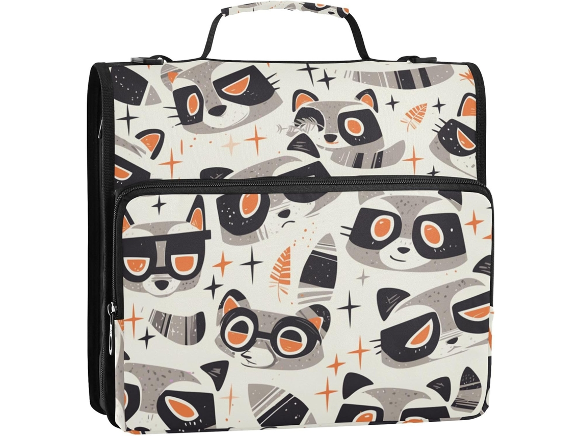 Bolsa Fofa e Simples com Estampa de Guaxinim, Três Argolas, Alça Ombro Fecho Mão, Grande Capacidade, Organizad