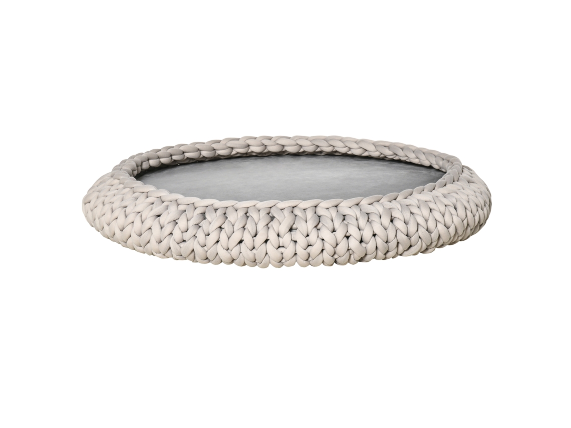 Cama Redonda, Cinza Φ93 X 15 Cm, Com Efeito Veludo, Cachorro Acolchoada, Almofada Elevadas, Com Bordas, Gato