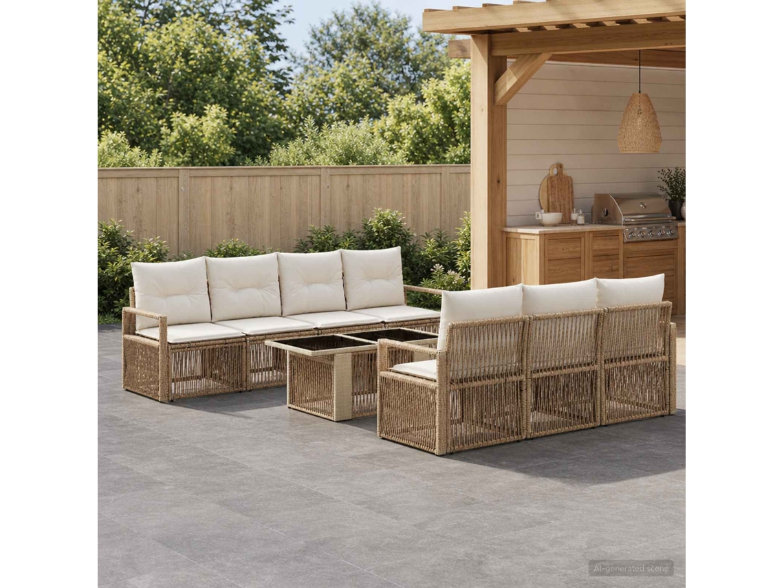 Vidaxl Conjunto De Sofá De Jardim 8 Unid. Bege E Branco Creme Vime Pe