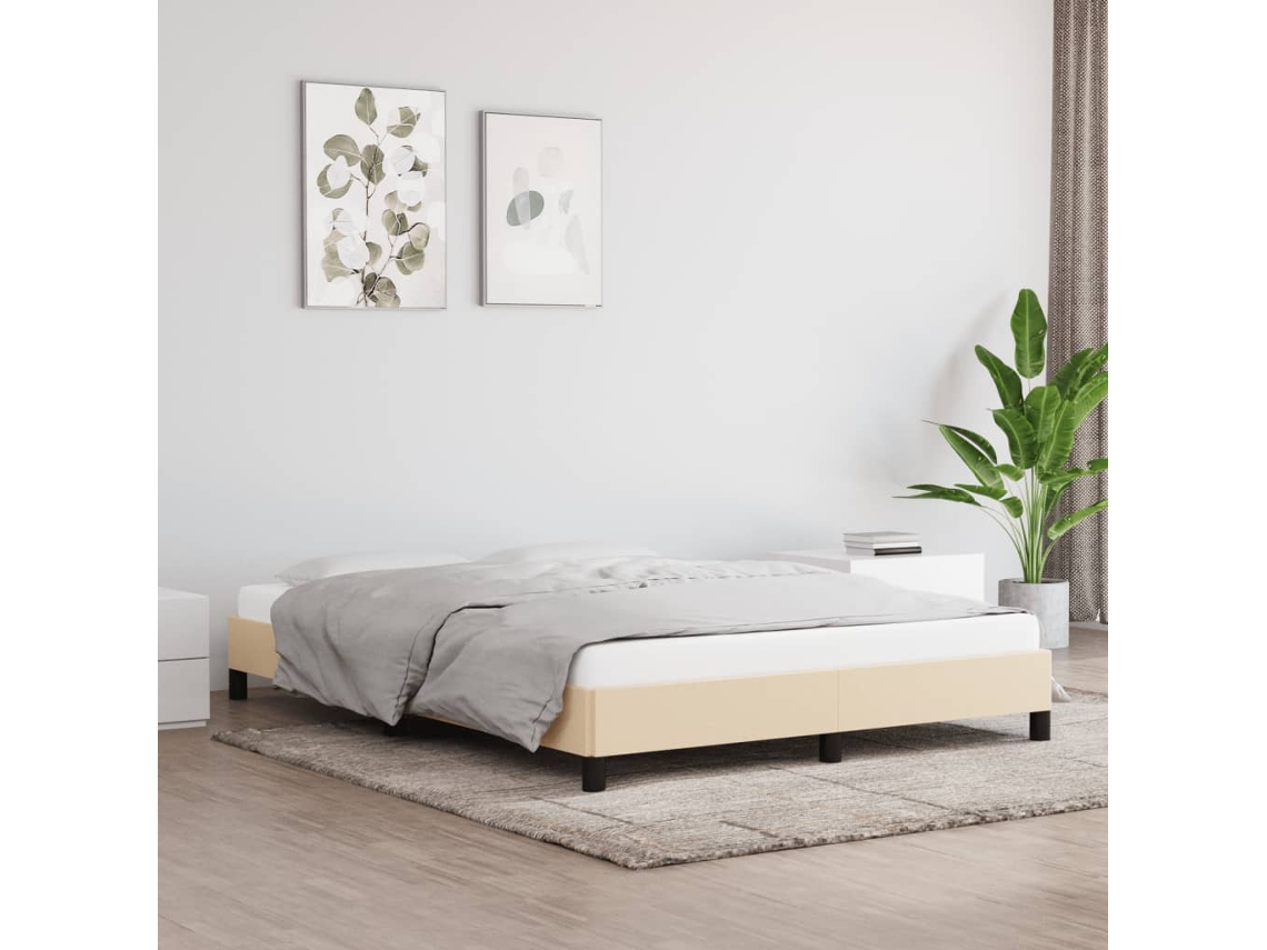 Estrutura De Cama Sem Colchão 140x200 Cm Tecido Cor Creme