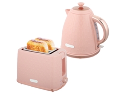 Conjunto de Chaleira e Torradeira rosa, 1,7l 2200w, gaveta de migalhas