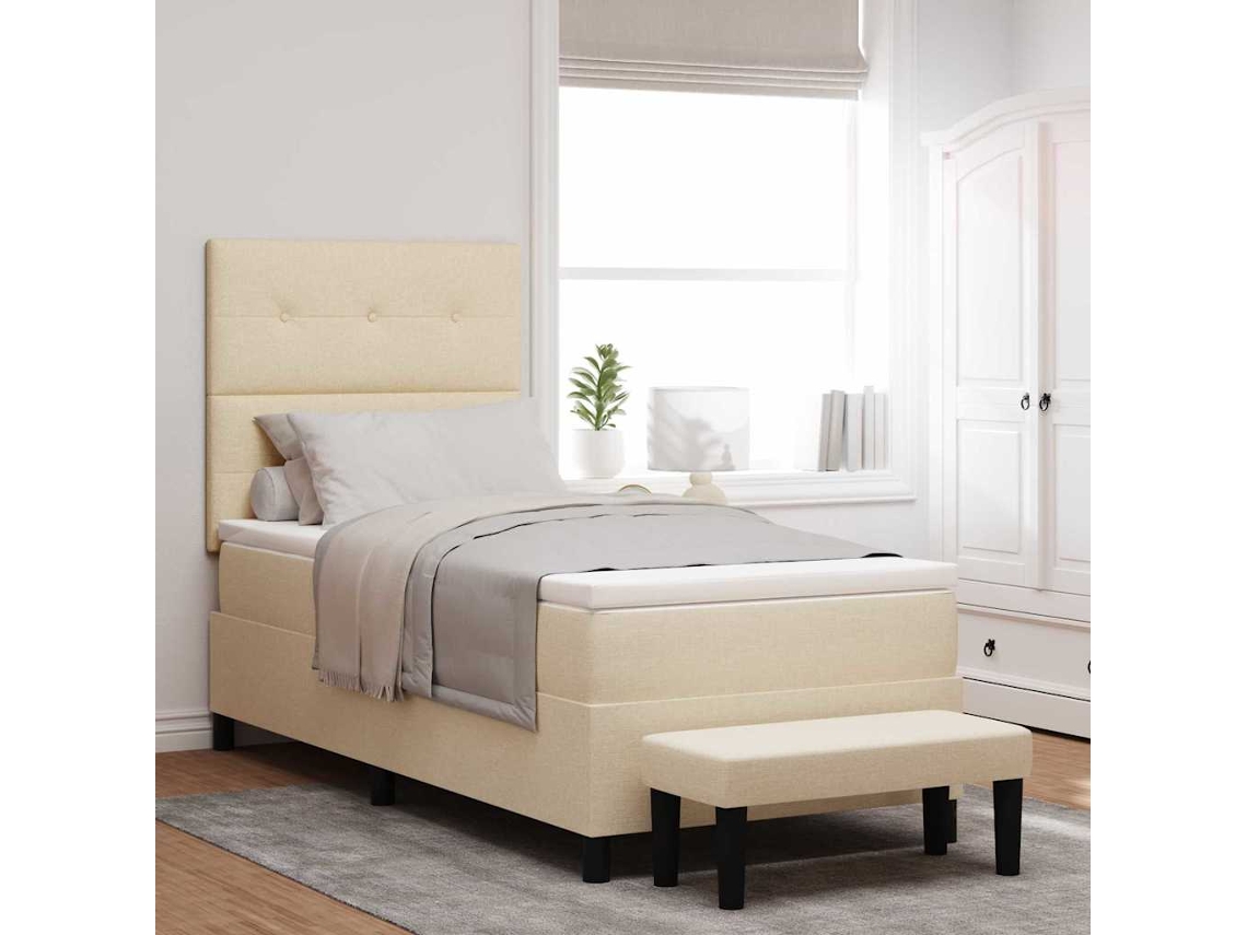 Vidaxl Cama Box com Cabeceira Creme 90 X 190 Cm Tecido