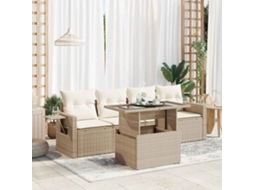 Vidaxl 5 Pcs Conjunto De Sofás P/ Jardim Com Almofadões Vime Pe Bege