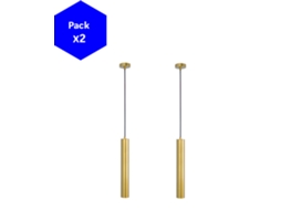 Pack De 2 Lâmpadas Suspensas Modernas De Teto Em Alumínio Dourado, Minimalistas Em Forma De Tubo 40cm, Com Gu10 E Altura Ajustável Alpinaluz