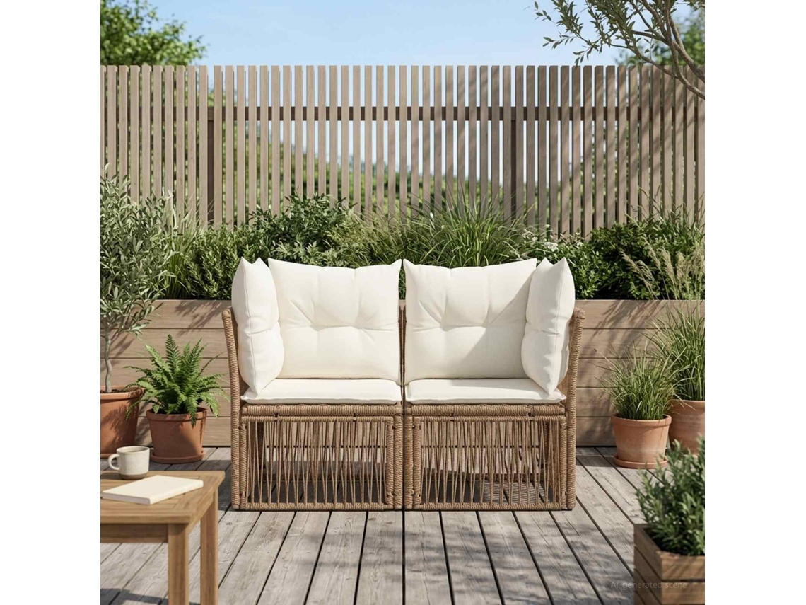 Vidaxl Sofá De Jardim 2-número De Lugares Bege Vime Pe