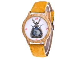 Reloj De Cuarzo Casual Para Hombres, Mujeres Y Niñas Con Correa De Denim Y Dial Redondo Amarillo