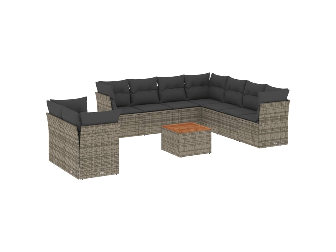 Conjunto de 10 Sofás de Jardim com Almofadões Vime Pe Cinzento MAISON EXCLUSIVE