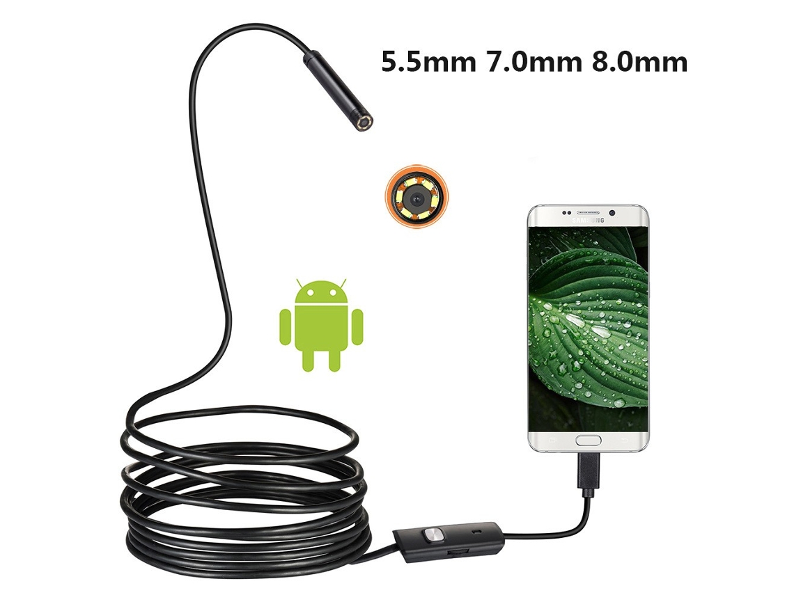 Endoscópio Usb Para Telefone Android Otg Pc 5,5/7/8 Mm, Câmera De Inspeção Tipo Cobra, À Prova Dágua Com Cabo Micro Usb E 6 Luzes Led Brilvibera