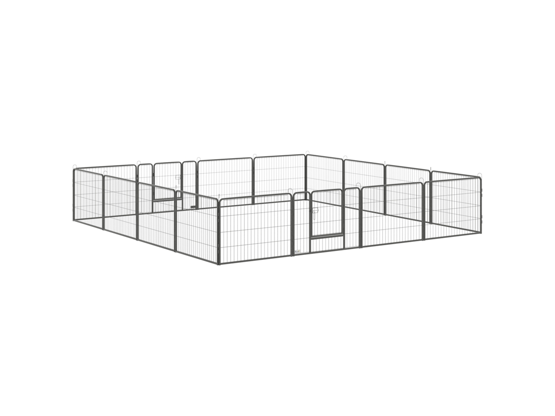 Parque Para Cães, Modular E Dobrável, Portátil, Em Aço, Com 16 Painéis E Portas, 80 X 60 Cm, Cinza.
