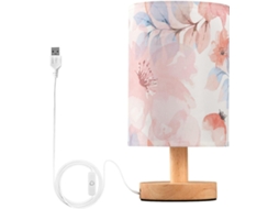 Abajur Frodotgv em Aquarela com Flores Laranja e Suporte para Cartucho USB, Base de Mesa para Meninas