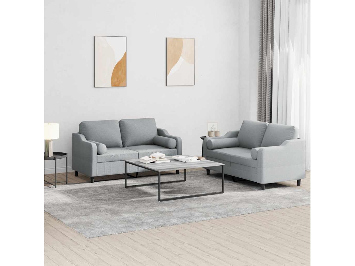 Vidaxl 2 Pcs Conjunto de Sofás com Almofadas Tecido Cinzento claro