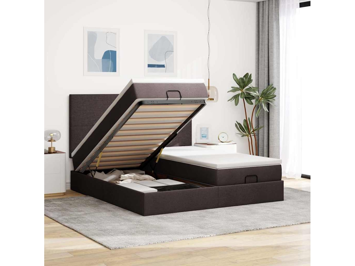 Vidaxl Estrutura De Cama Otomana Com Colchões Tecido Castanho Escuro