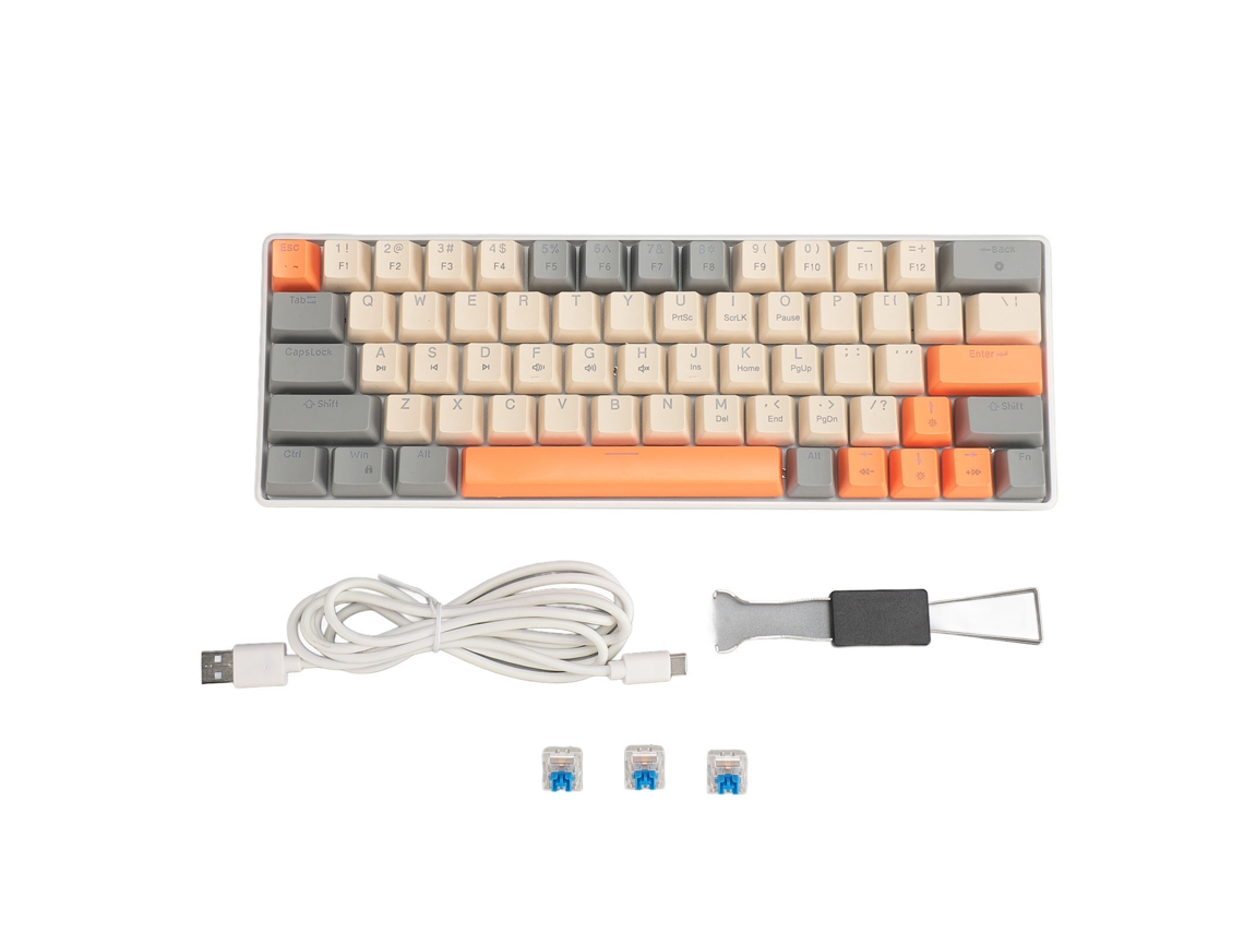 Teclado Mecânico com Fio 63 Teclas compacto com interruptor azul e iluminação para PC, Linux, Windows com MARCA