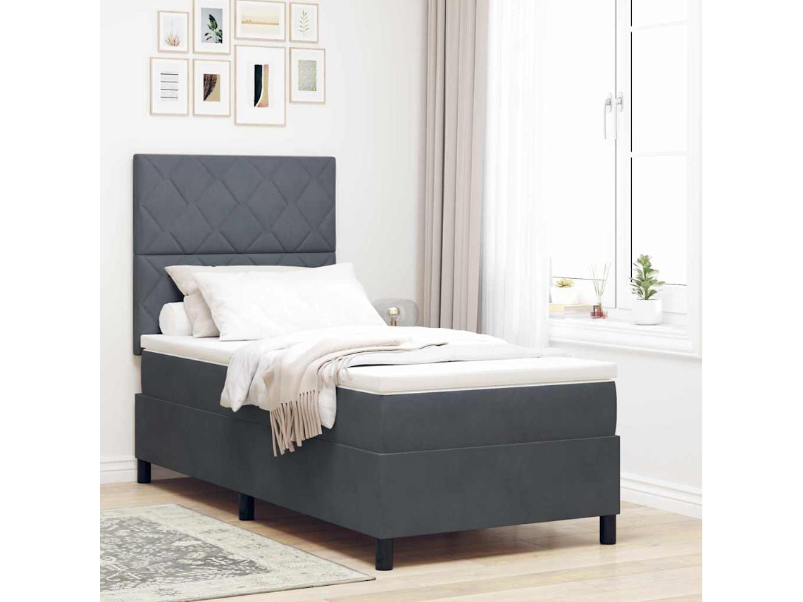 Vidaxl Cama Box Spring Led Cinza Escuro 100 X 200 Cm Veludo