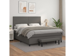 Vidaxl Cama Com Molas/colchão 160x200 Cm Couro Artificial Cinzento