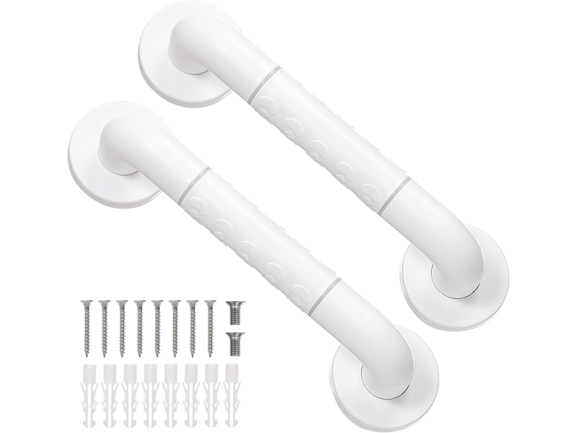 Conjunto De 2 Puxadores Chuveiro 30 Cm Com Pega Antiderrapante E Círculos Luminosos Segurança, Em Aço Inoxidável.