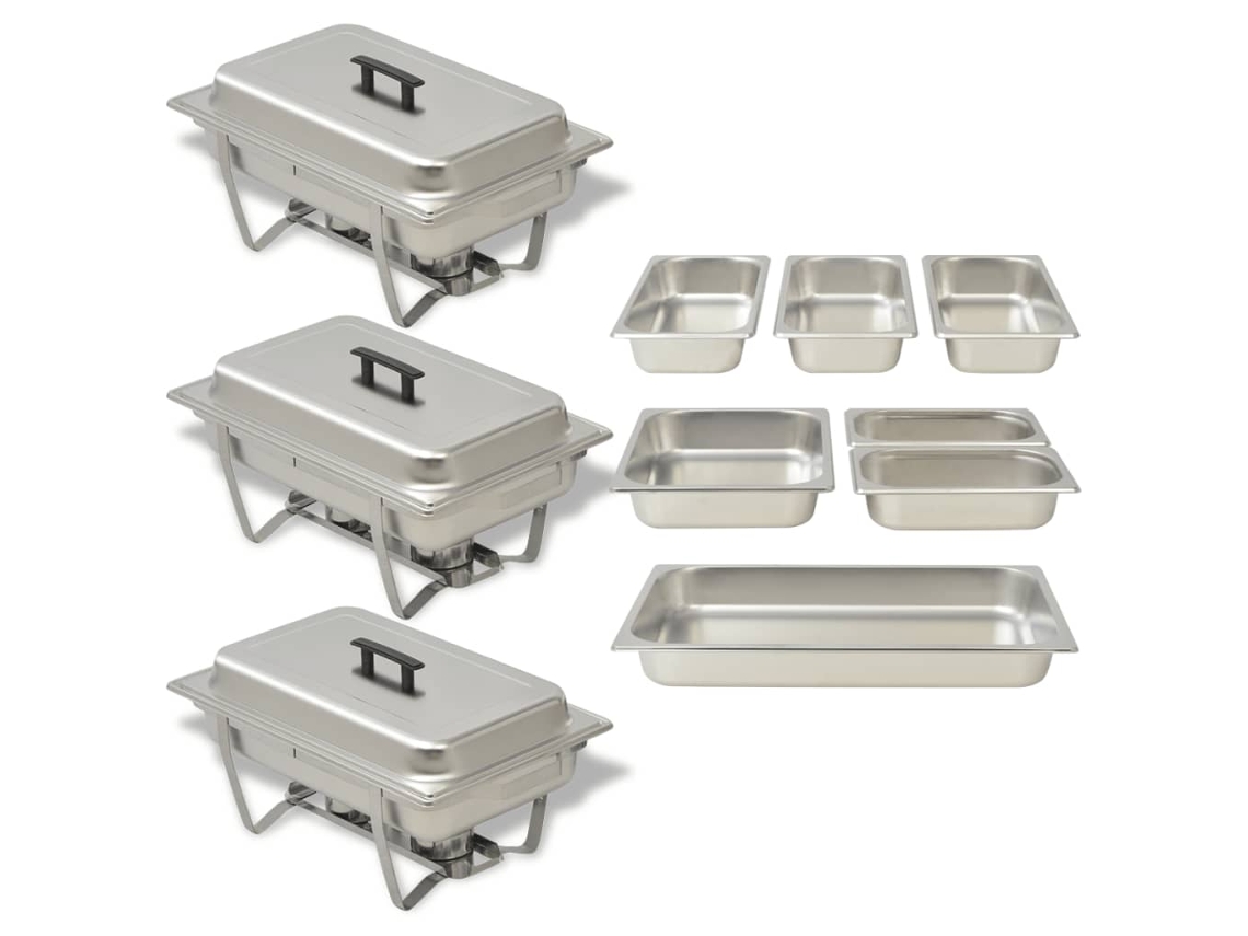 Vidaxl Conjunto De Rechauds 3 Pcs Aço Inoxidável