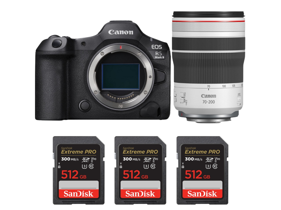 Eos R5 Mark Ii + Rf 70 200mm F/4 L Is Usm + 3 Sandisk 512gb Uhs ii 300mb/s + Ebook “20 Dicas para Fotos Que Impressionam” CANON
