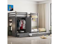 Beliche Em Madeira Maciça 90*200 Com Cama Cama-cama, Berço Multifuncional Com Guarda-roupa, Gavetas E Compartimento De Armazenamento, Cinza Cs