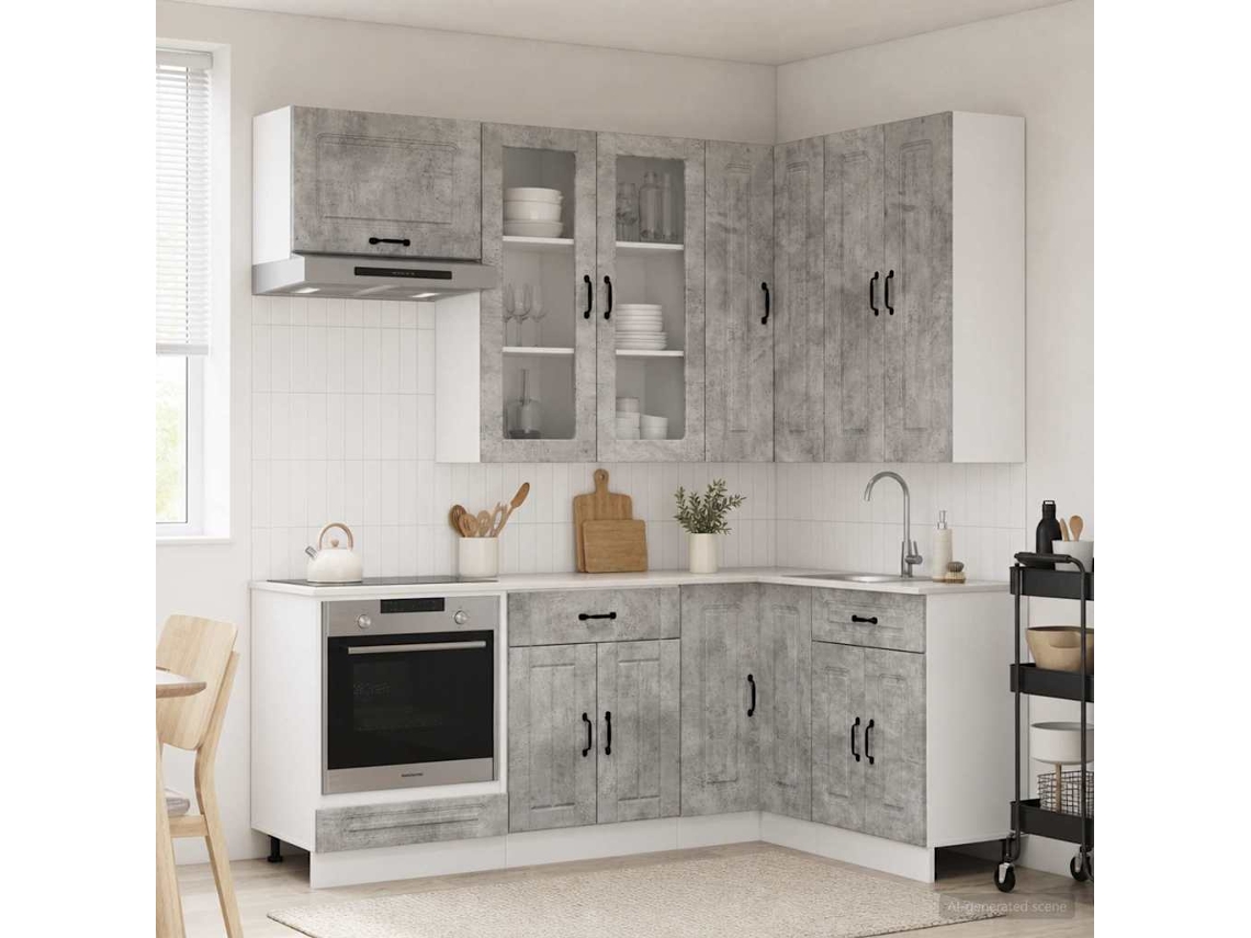 Vidaxl Unidade De Cozinha Kalmar 8 Pcs Cinzento Cimento