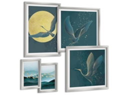 Quadros Decorativos Para Parede Flores, Crânio, Retrato Da Mona Lisa Moldura Prateada Quadros Para O Escritório Espelharte (conjunto De 5 Imagens)