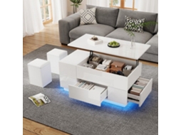 Mesa De Centro - Minimal - Minimal Home - Led Ajustável - 2 Gavetas - 2 Bancos