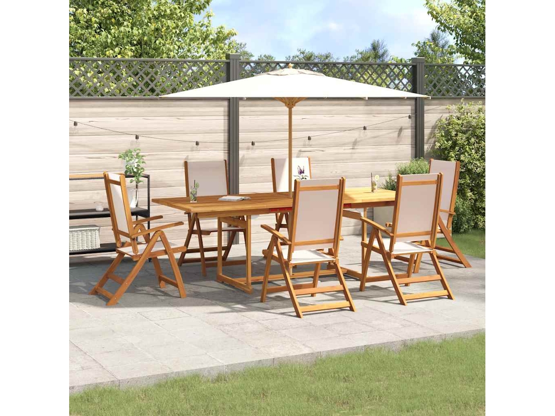 Vidaxl 7 Pcs Conjunto de Jantar para Jardim Acácia Maciça e Textilene