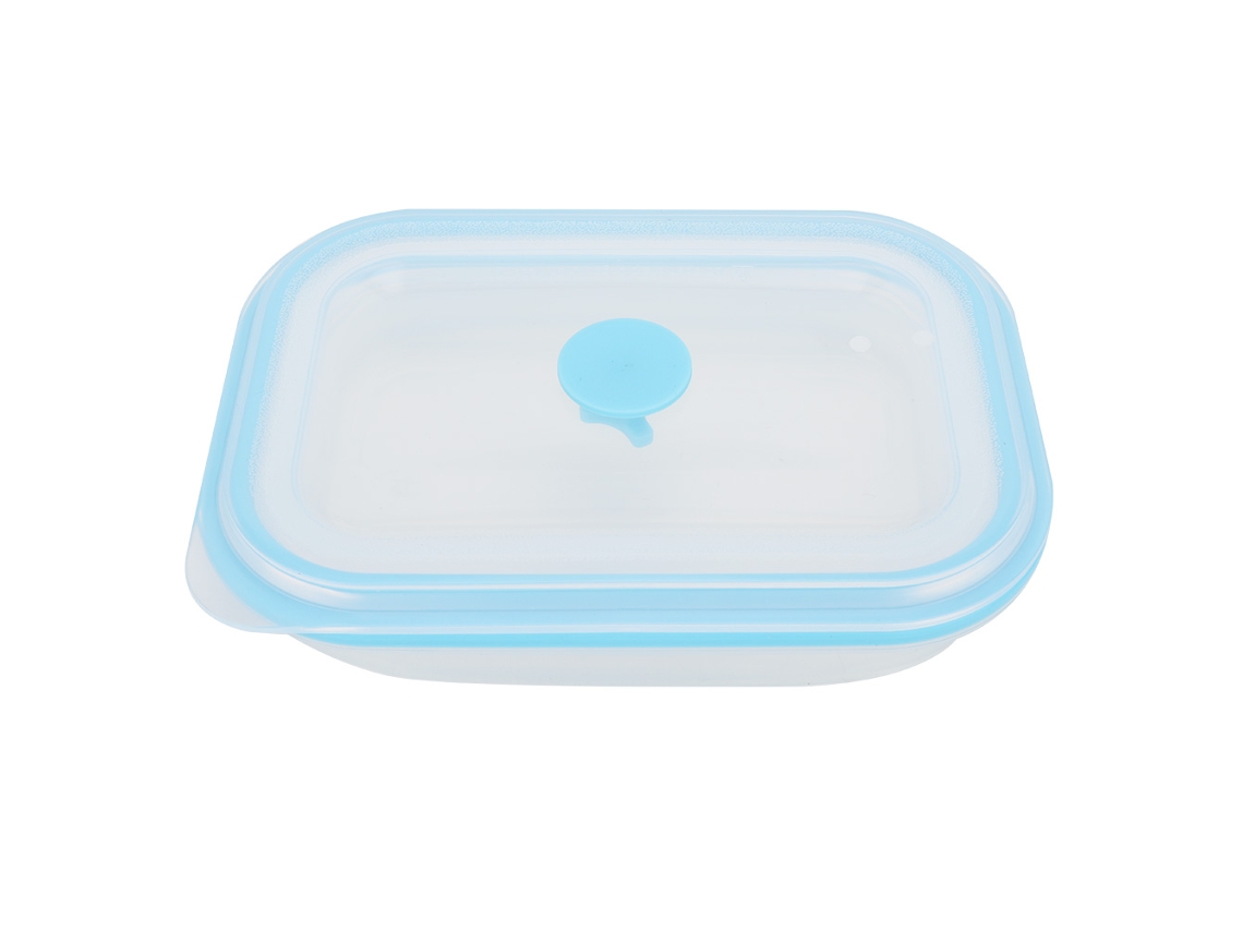 Caixa De Almoço Dobrável De Silicone Alimentar Retangular 600ml Recipiente Portátil Azul
