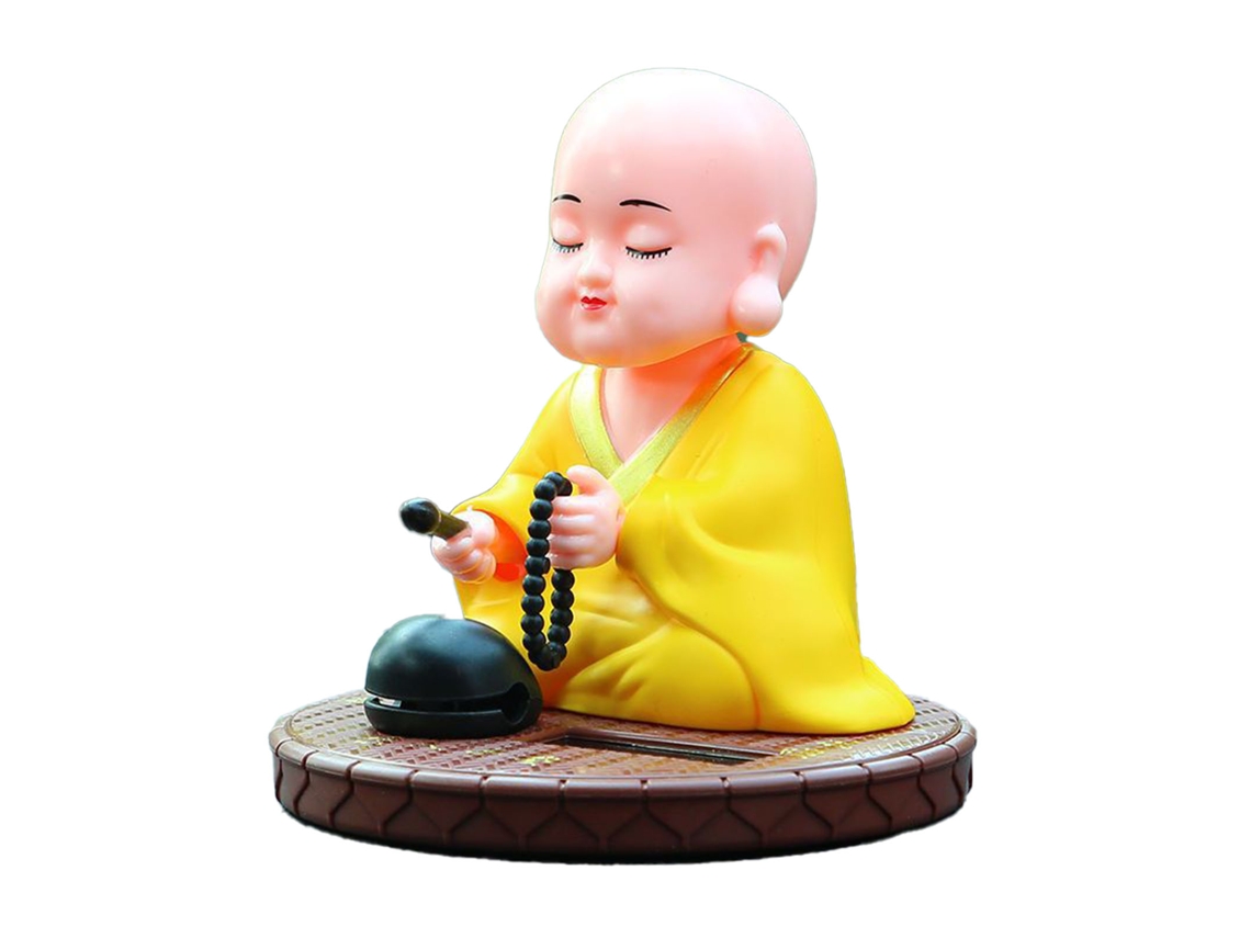 Ornamento Solar Pequeno Monge Auto Nod Head Bate Peixe Decor Carro Mesa Presente Amarelo S/MARCA