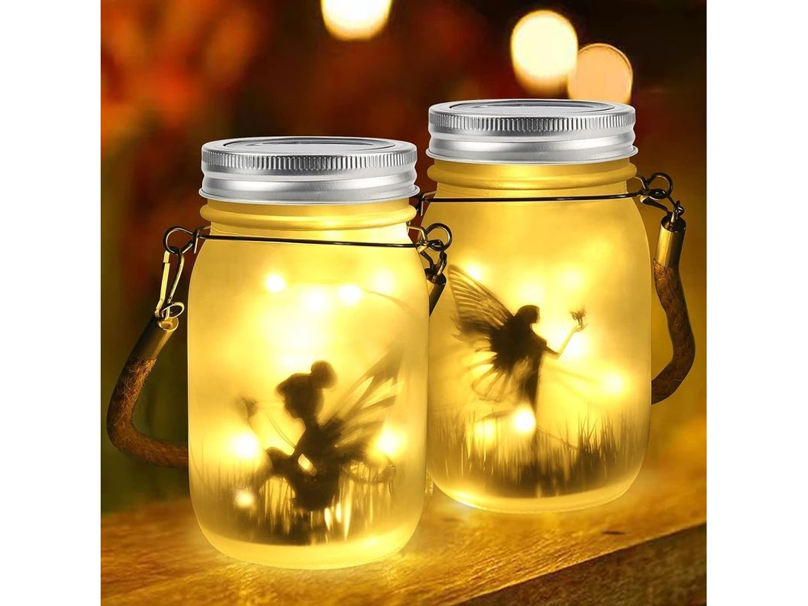 luminárias Solares para Exterior, 2 Unidades, Jarros de Vidro, À Prova D'água, Decoração Jardim (branco Quente)
