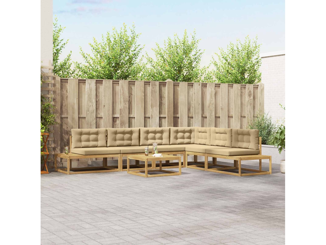 Vidaxl 7 Unid. Conjunto De Sofás Para Exterior Poliéster Branco