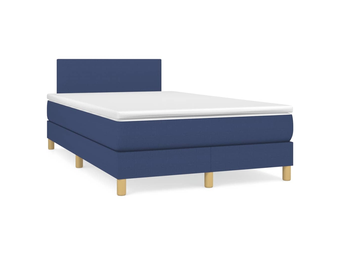 Vidaxl Cama Box Spring C/ Colchão e Led 120x190 Cm Tecido Azul