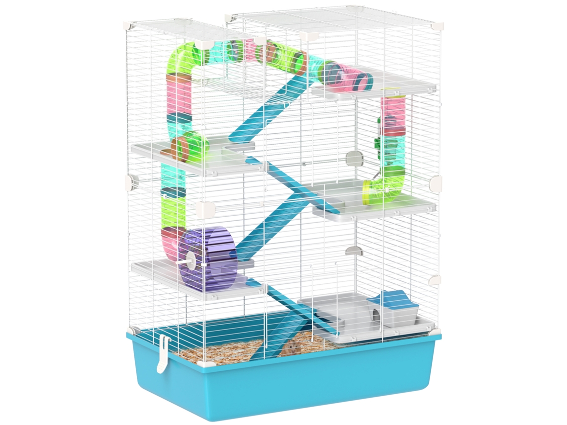 Gaiola De Hamster De 6 Andares Com Tubos, Túneis, Casinha, Roda De Exercícios, Comedouro, Bebedouro, Rampas, Azul Claro