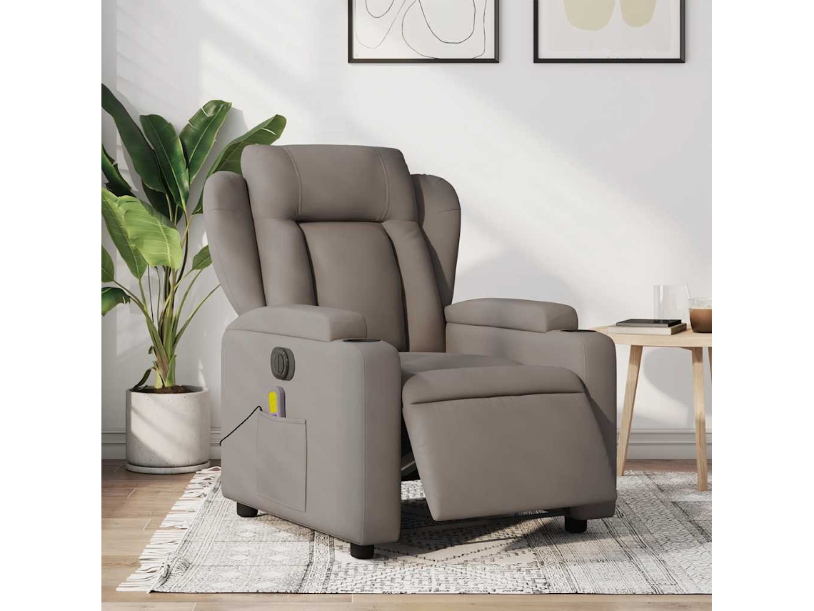 Vidaxl Poltrona Reclinável Massagens Elétrica Tecido Cinza-acastanhado
