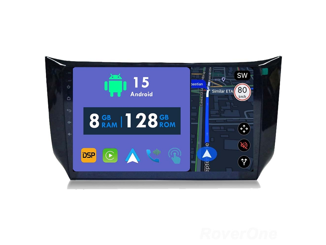Auto Rádio Carro Bluetooth Autoradio 8GB RAM 128G ROM CarPlay Navegação GPS Ecrã Táctil RoverOne para Nissan Sylphy B17 Sentra 12 2012-2018  