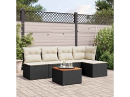 Vidaxl 6 Pcs Conjunto Sofás De Jardim C/ Almofadões Vime Pe Preto
