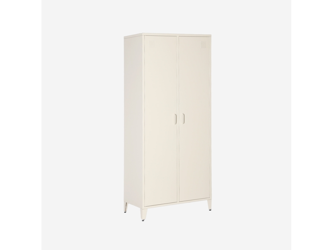 Roupeiro Industrial Em Metal Com 2 Portas, 4 Prateleiras E 1 Cabideiro, Bege