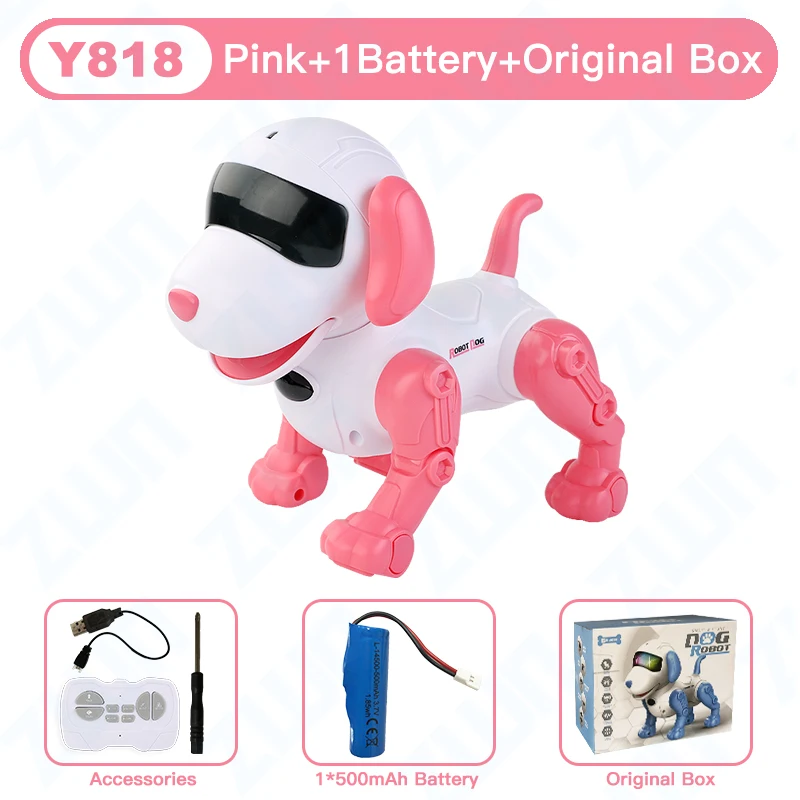 (y818 Rosa) Cachorro Robô Acrobático Eletrônico Com Controle Remoto, Controle Por Voz, Com Música, Presente Para Crianças